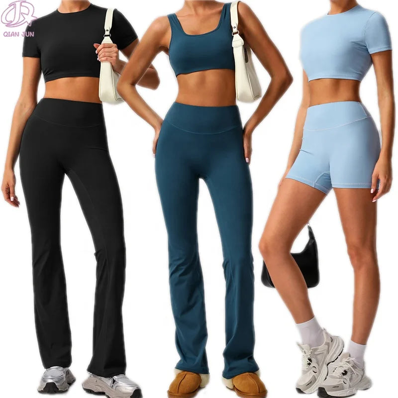 Hot Sale Gym Fitness Workout Clothing Quick Dry 4-Piece Yoga Set Plus Size Tracksuit Set Solid Pattern