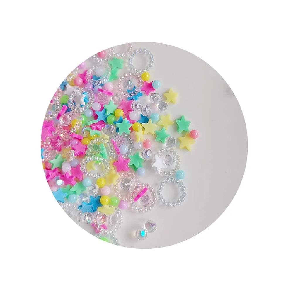 New Fashion 500g/Lot Lovely Candy Color Star Polymer Clay Slices With Crystal Circle Ring Rhinestones Mixed for Nail Art Decor
