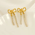 Trendy Cubic Zirconia CZ Bowknot Earring 18K Gold Plated Stainless Steel Zircon Butterfly Knot Stud Earrings for Women