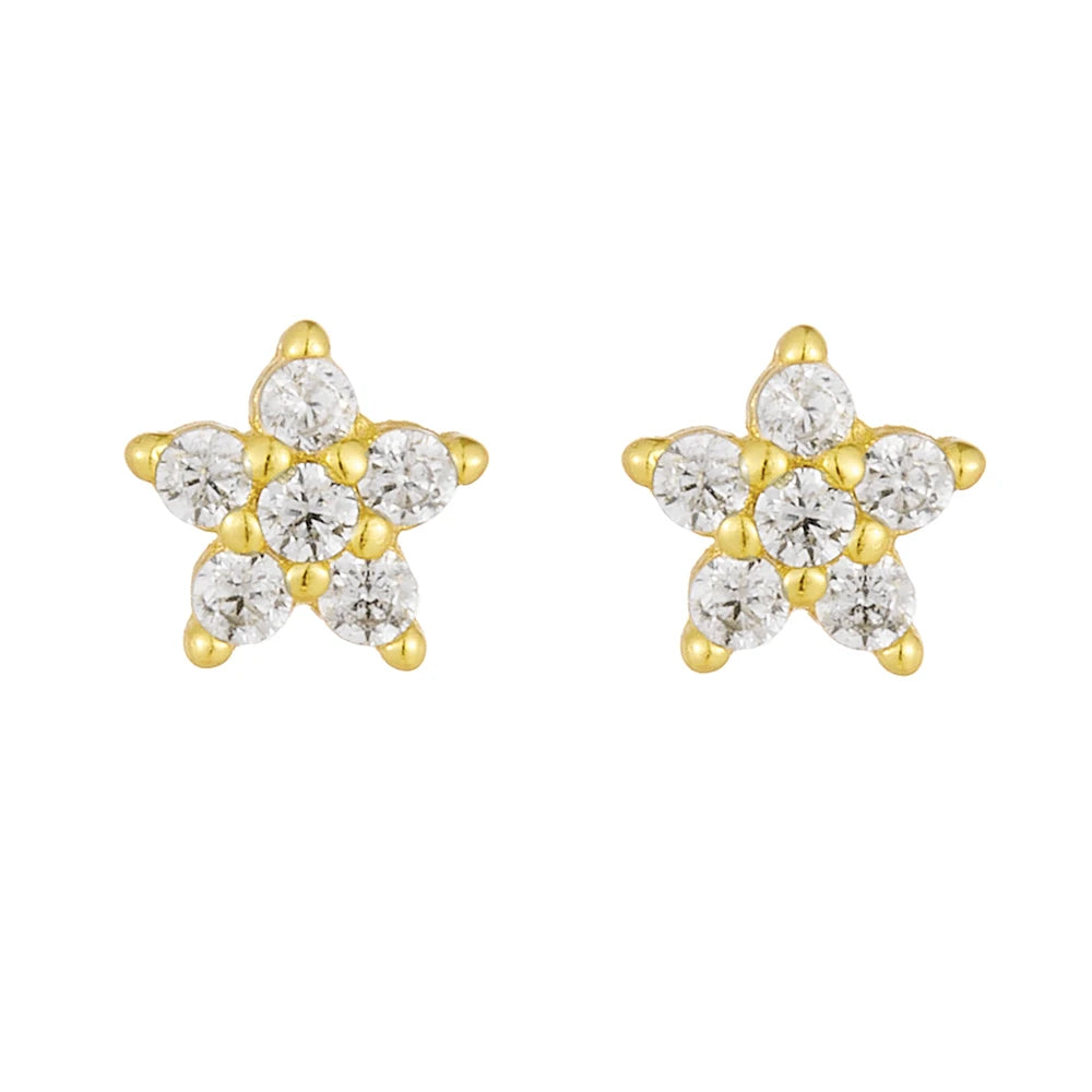 FULSUN Simple Fashion Flower Earring Gold Plated Sterling Silver 925 Earring Tiny Stud Zirconia Dainty Star Flower Stud Earrings