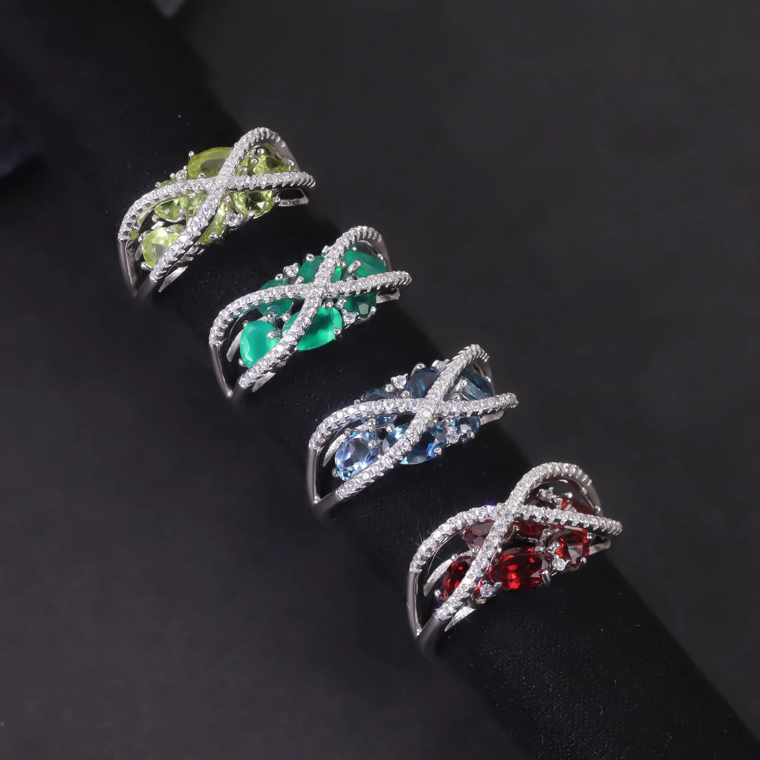 W0336 Abiding Fine Jewelry Custom Multi Natural Gemstone Designer Collection Rhodium Plated 925 Sterling Silver Ring