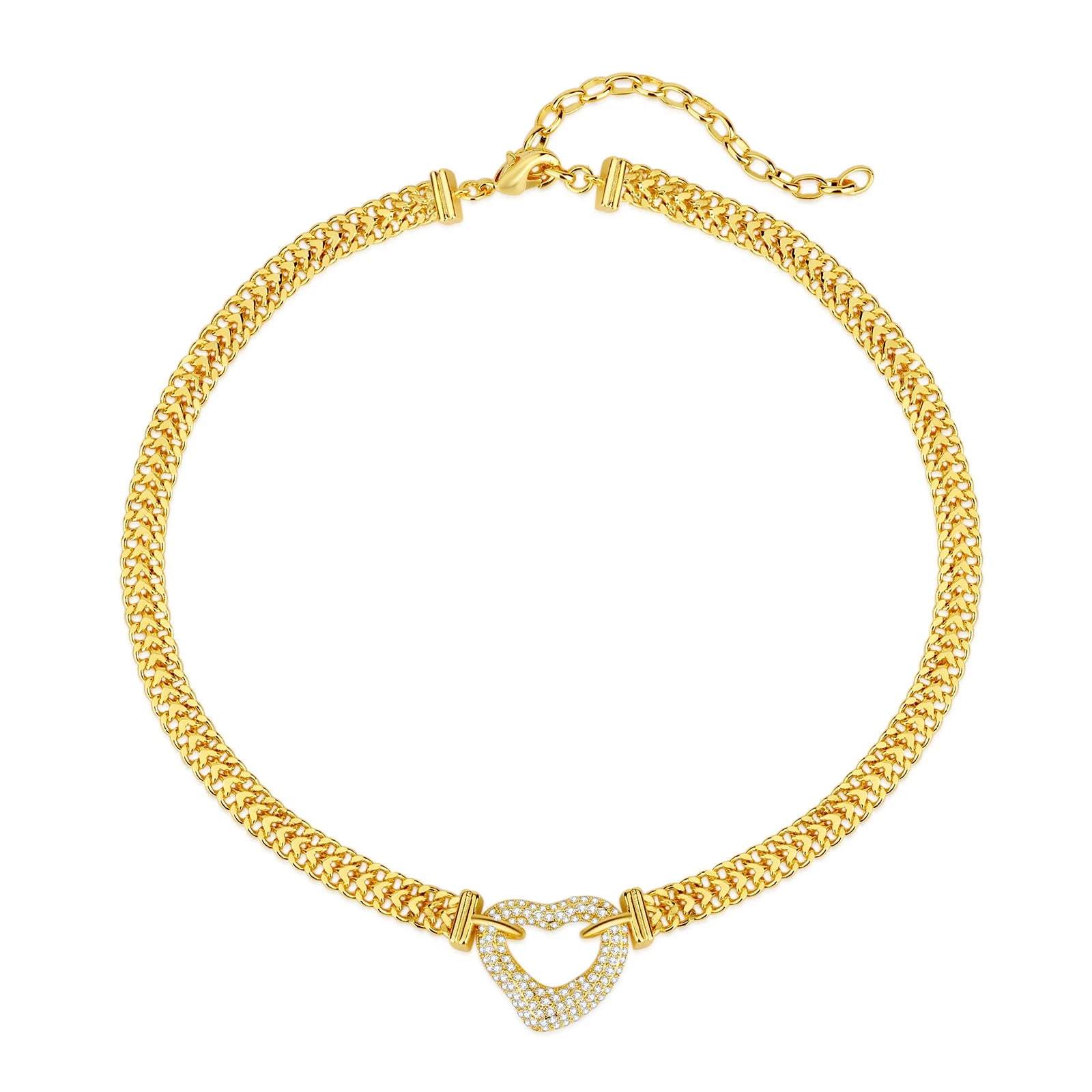 Love Heart-Shaped Zircon Pendant Necklace 18K Gold Plated Cross Chain for Men Women Gift Jewelry