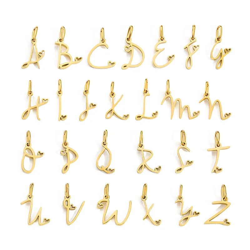 Personalized Stainless Steel Heart Alphabet Pendant DIY Accessories Initials Birthday GiftA-Z