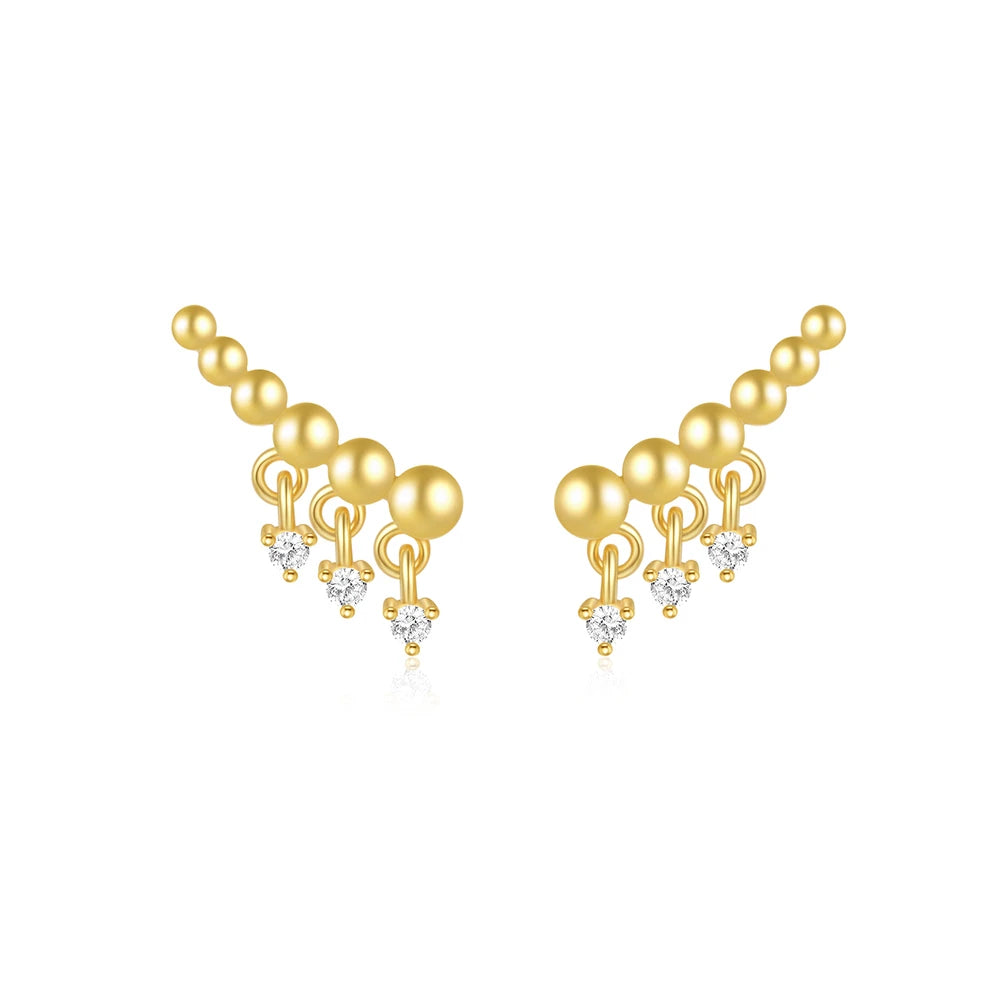 Fashion Jewelry 925 Sterling Silver Big and Small Round Ball Dangling Round Zircon Gold Plated Stud Earring Jewelry for Women