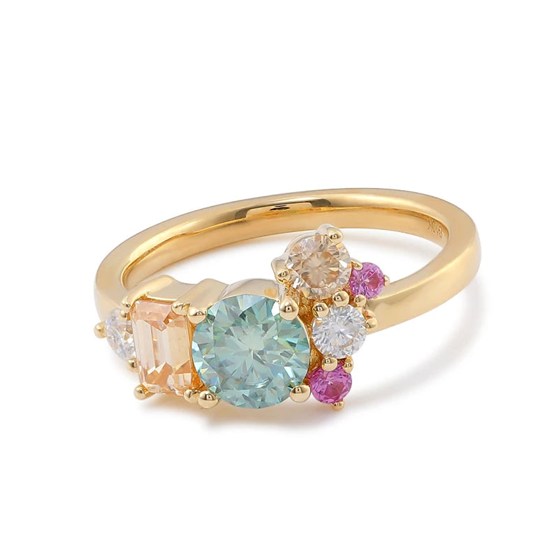 Cluster Rings Multiple Color Moissanite Diamond Real Gold 10K Engagement Girl Ring Moissanite Factory Handmade Gold Ring