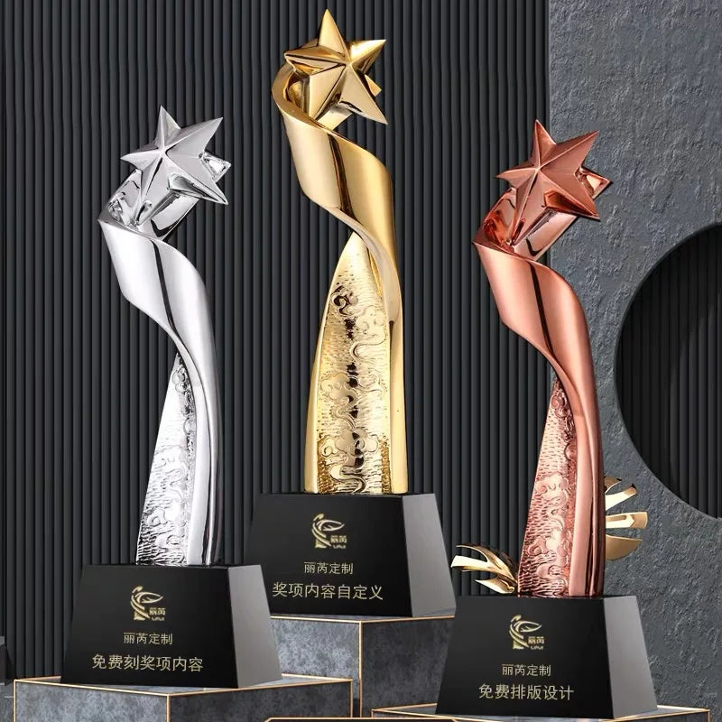 29cm Height Gold Silver Bronze Resin Star Crystal Plaque Crystal Trophy Award MH-NJ0342