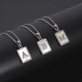 Stainless Steel Silver Jewelry White Shell Letter Pendant Necklace Rectangle Square A-Z Alphabet Initial Shell Necklace