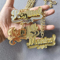 INS Personalized Custom Any Name Jewelry 18K Plated Two Tone Gold Personalized Double Plate 3D Name Necklace