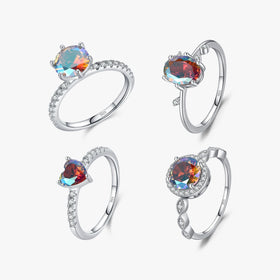 925 Sterling Silver Fashion Fine Jewelry Stunning Rainbow Color Geometric Heart Cubic Zirconia Cocktail Rings for Women