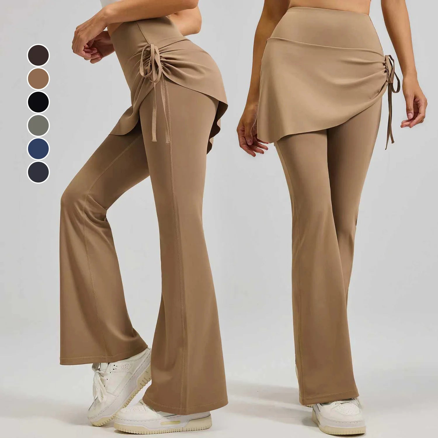 Custom Ruched Flared Skirt Pants Solid Color High Waist Butt Lift Yoga Flared Pants Breathable Wide Leg Sports Fitness Pants