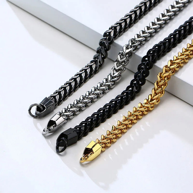 Renting Jewelry Hip Hop Shiny Polish Gold Black Plating 316L Stainless Steel Chain Bracelet for Men