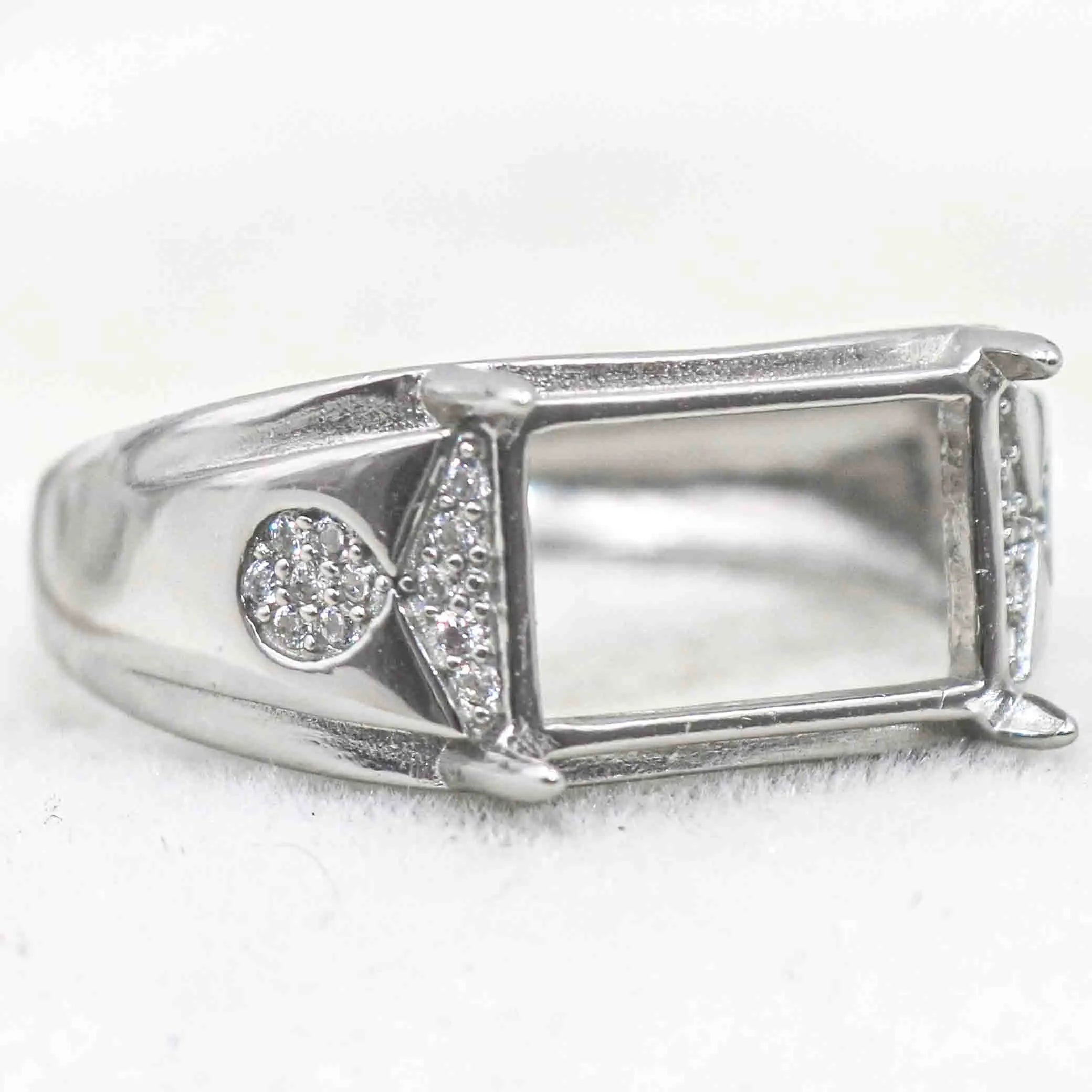 Sterling Silver 8*12mm Semi Mount Men's Ring Frame Empty Blank Claw Setting S925 Base Holder Without Center Stone for DIY Inlay
