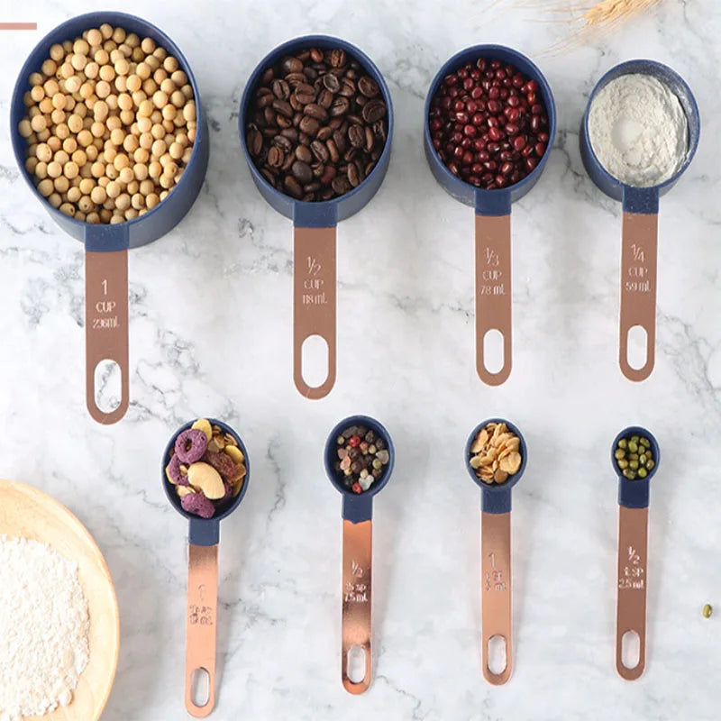 2026 New Home Kitchen Custom 8 Piece Set Rose Gold Powder Copper Measuring Cups and Spoons