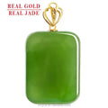 Certified Grade a Spinach Green and Tian Jade Green Jade Lucky Pendant 18K Gold Natural Jade Pendant Necklace for Men and Women