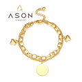 Ason Jewelry Hot Sale Fashion Stainless Steel Bracelet Women Exquisite Round and Heart Shaped 18k Gold Plating Double Bracelet