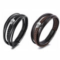 Newest Selling Black Skull Leather Bracelets for Mens Stackable Braided Cuff Bracelet Punk Rock Handmade Bracelet
