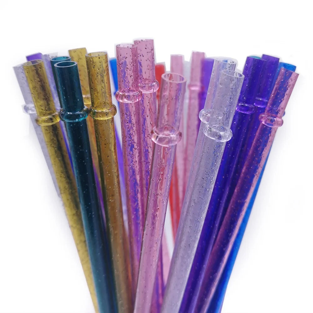 11in Hard Plastic Reusable Glitter Tumbler Straws