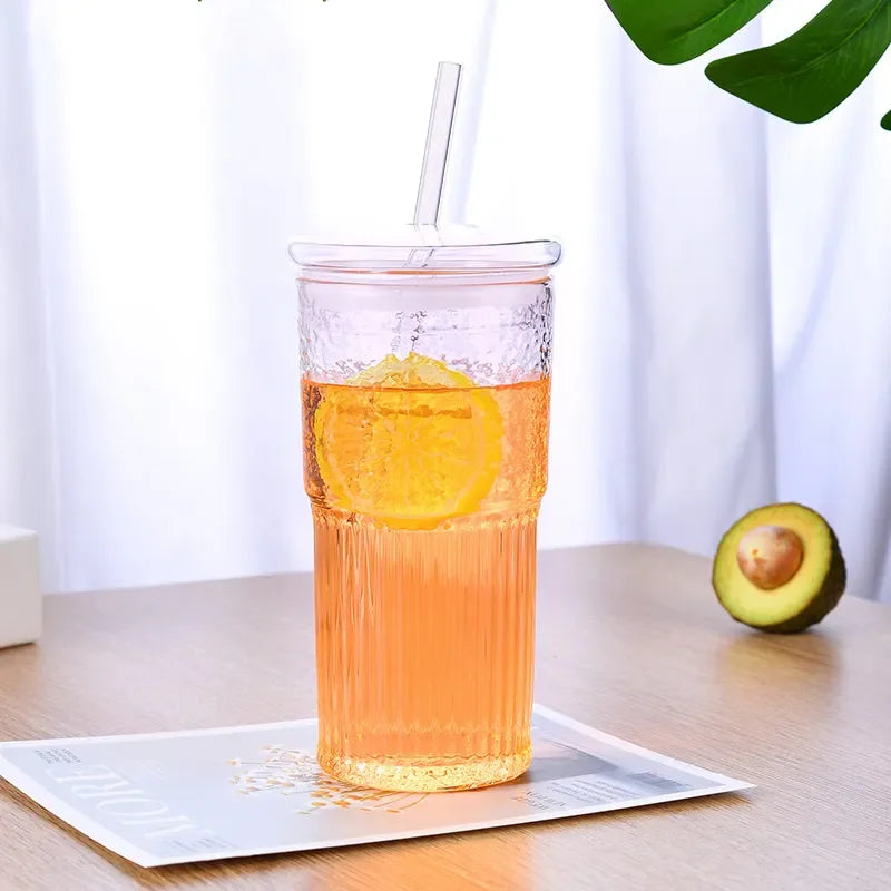 Wholesale Custom 500ml clear Big Large Capacity Juice Boba Drinking Mug Cup Reusable Glass Tumbler Cup with Straw and Lid