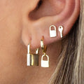 4pcs/Set Women Metal Crystal Dangle Earring Charm Rhinestone Tassel Chain Key Lock Earrings Set Punk Hollow Earrings