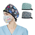 WD-A932  Clinic Dentist Head Hats Tooth All Over Hat Print Uniform Working Adjustable Ponytail Scrub Nurse Caps With Buttons