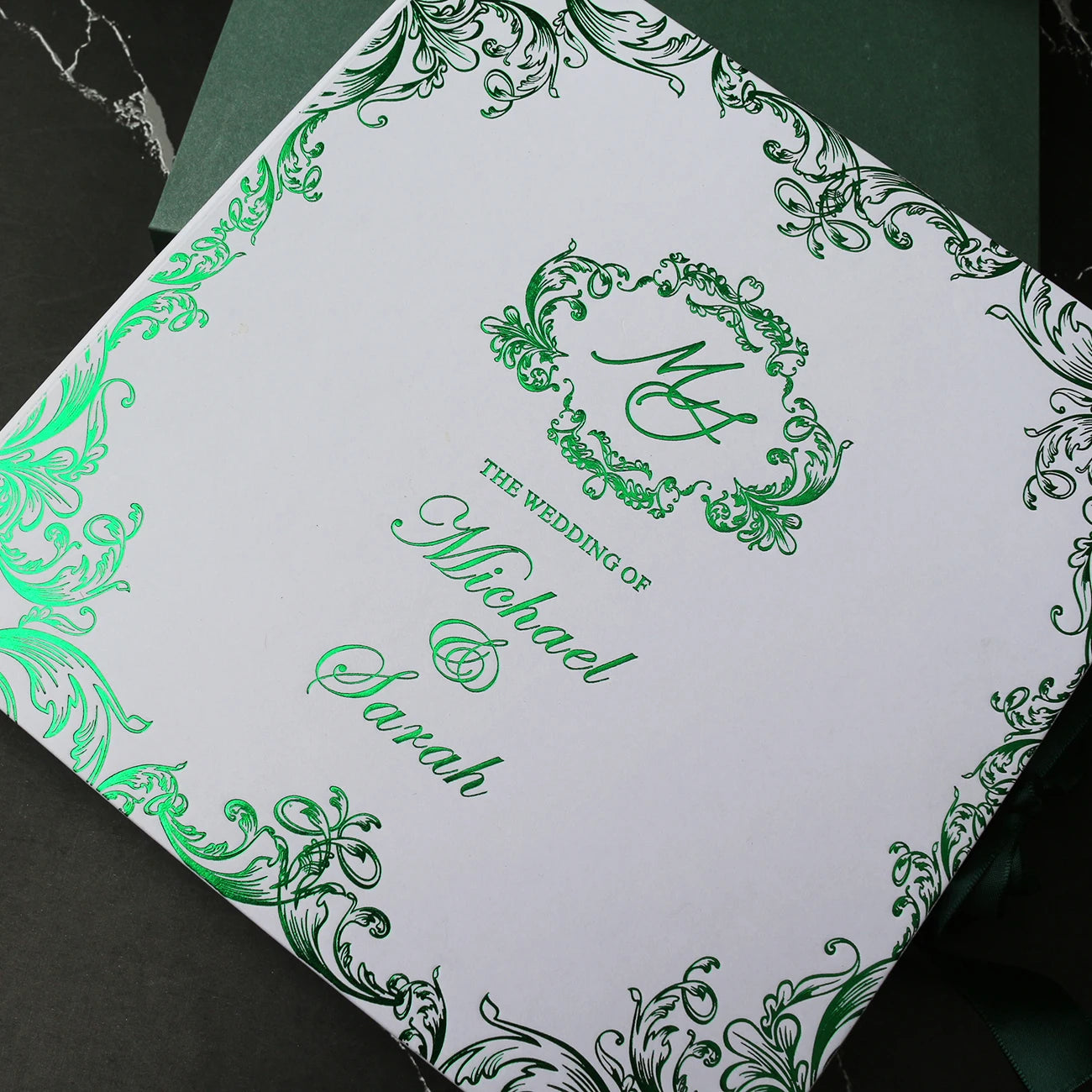 Luxury Special Green Foil Acrylic Wedding Invitations with Box Envelope