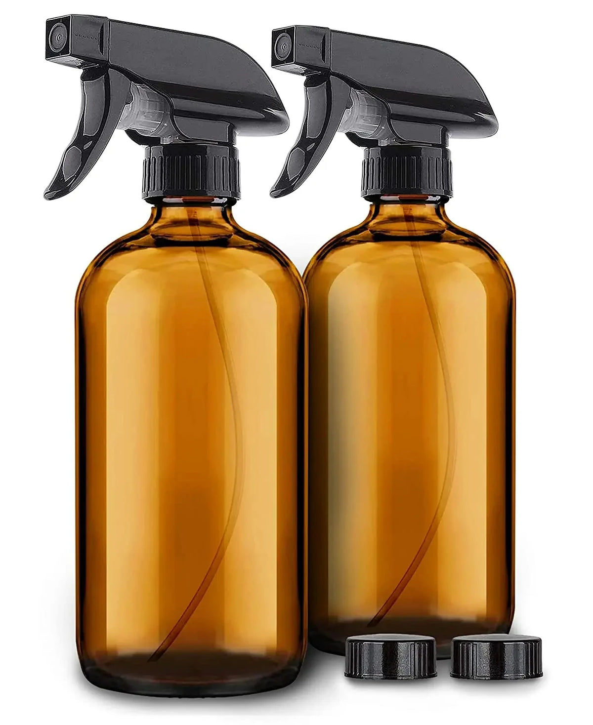 500ml 16oz Empty Boston Round Clear Amber Glass Spray Bottle With Trigger Sprayer and Silicone Sleeve for Cleaning