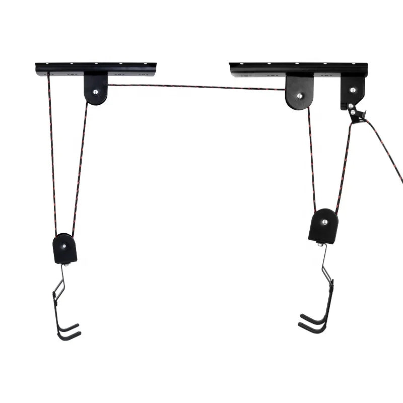 Heavy Duty Wood Bike Hoist Set Convenient Garage Ceiling Mount Bicycle Storage Hangers Adjustable Hanging Ladder Lifts Pulleys