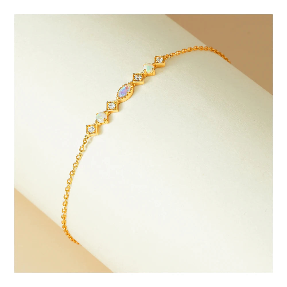 Elegant 2025 Sterling Silver 925 Dainty Jewelry Multi Stone Marquise Charm Natural Opal Zircon Bar Gemstone Bracelet for Women