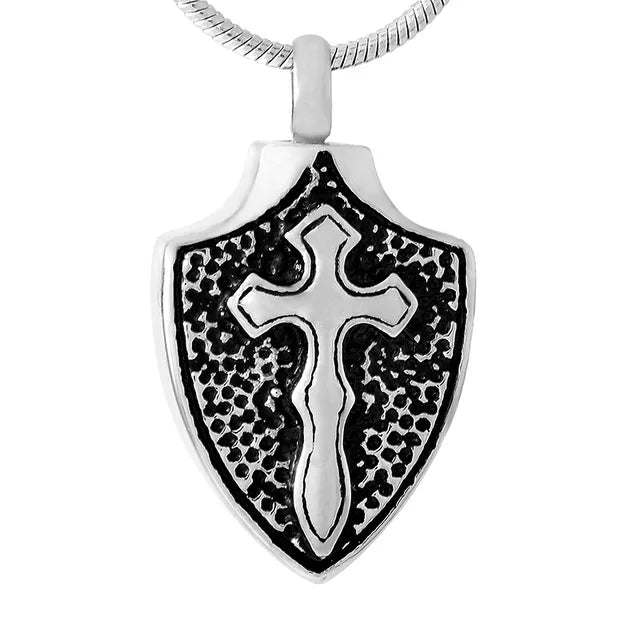 Cross Shield Cremation Pendant Urn Necklace Ashes Keepsake Memorial Jewelry Ash Cross Shield Stainless Steel Urn Ashes Cremation