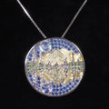 C8195 Abiding Unique Iceberg Mountain Landscape Moonlit Scene Circle Round 925 Silver Natural Moonstone Necklace Pendant