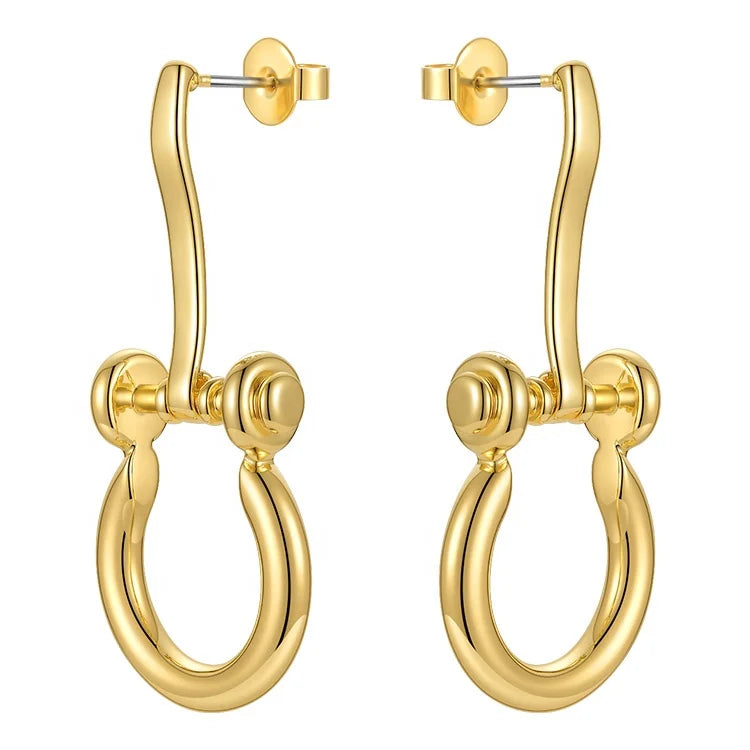 18K Gold Plated Brass Jewelry U Shaped Buckle Ear Studs Accessories Drop Earrings E211288