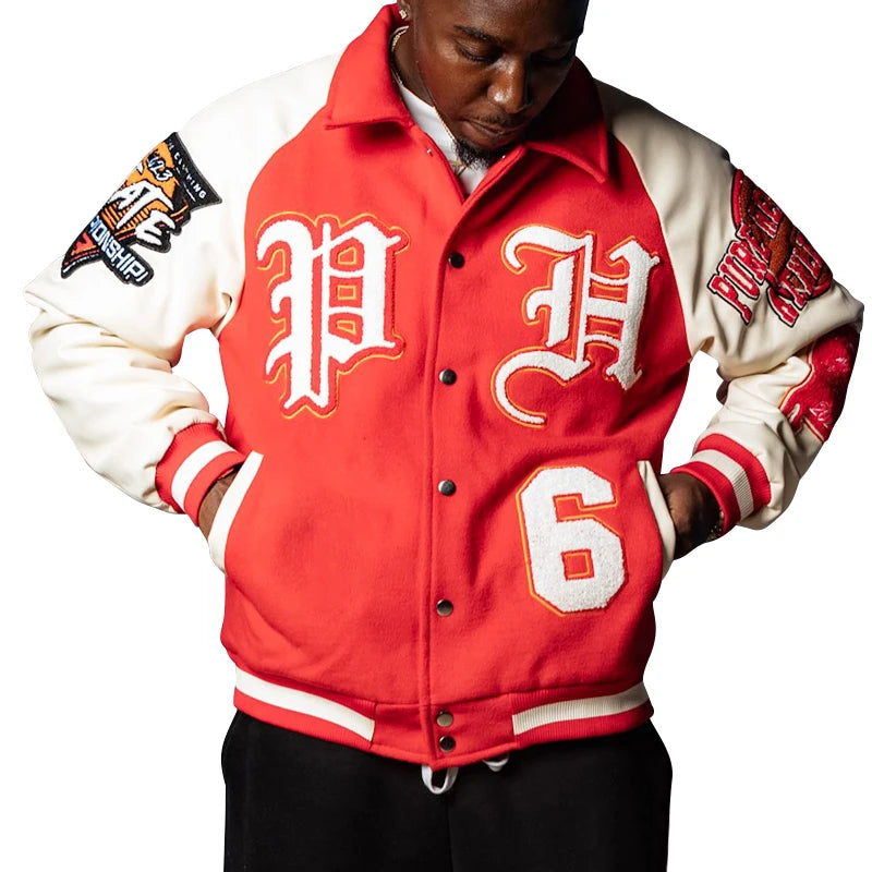 Custom 100% Wool Letterman College Varsity Jacket Men Chenille Embroidery Baseball Bomber Jacket Windproof Feature Button