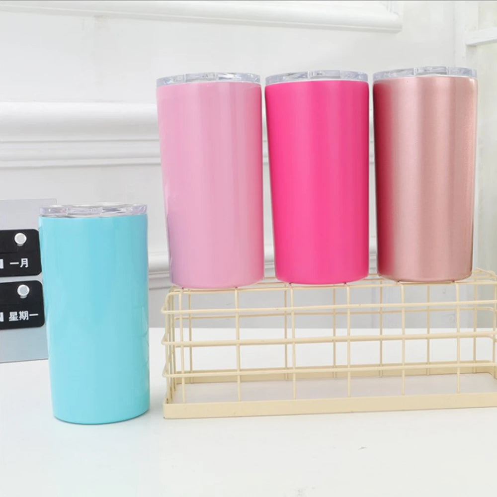Watery Hot Selling Products Double Wall 12 oz Stainless Steel Insulated Kids Skinny Tumblers with Lid and Plastic Straw