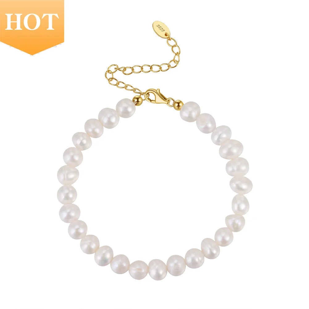 RINNTIN GPB10 Wholesale 925 Silver Pearl Bracelet Natural Baroque Freshwater Pearls Beads Chain Gold Plated Bracelets for Women
