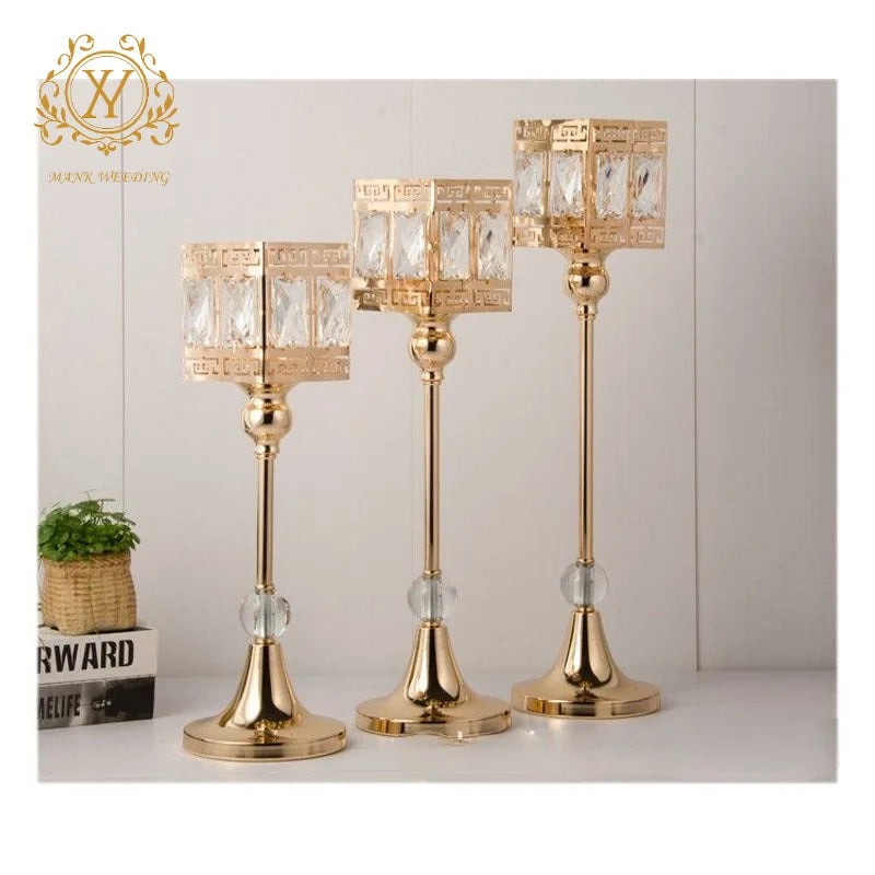 Gold Crystal Candlestick European Iron Decoration Metal Candle Holder Arts and Crafts Living Room Decoration Wholesale