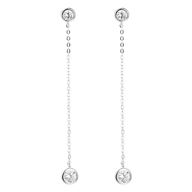 GRA Simple 925 Silver Rhodium Plated VVS Moissanite Diamond Long Tassel Drop Earrings for Women Fashion