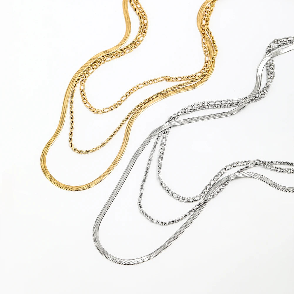 Fenny 18K Gold Plated Wholesale No Fade Fashion Classic Three Layers Fiargo Snake Rope Chain Stainless Steel Necklace for Women