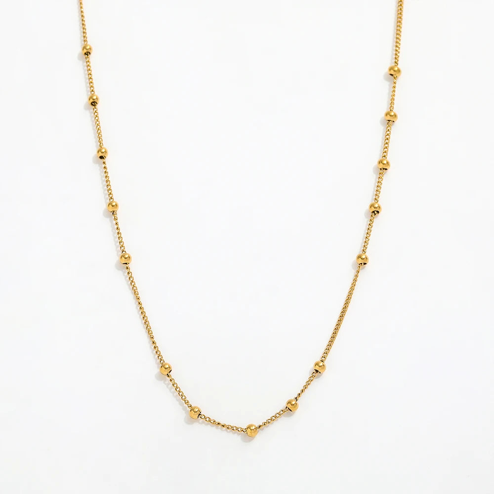 Fenny 18K Gold Plated Tarnish Free Fashion Versatile Simple Beads Pave Lucky Chain Necklace Stainless Steel Jewelry Wholesale