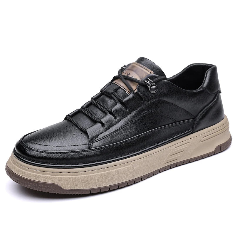 Outdoor Pu Leather Upper Waterproof Rubber Out-sole Men's Casual Leather Flat Walking Shoes Sneakers Men