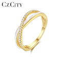 CZCITY Silver Gold Jewelry Woman Finger 925 Fashion Promise Dainty Cubic Zirconia Zircon Geometric Shell Ring
