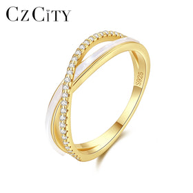 CZCITY Silver Gold Jewelry Woman Finger 925 Fashion Promise Dainty Cubic Zirconia Zircon Geometric Shell Ring