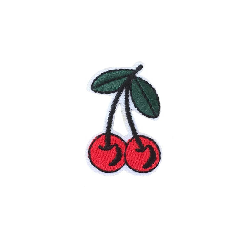 Cute 3D Fruit Patches for Kids Customized Cherry Embroidery Woven in Fabric Iron-On Lace Decorated Patch