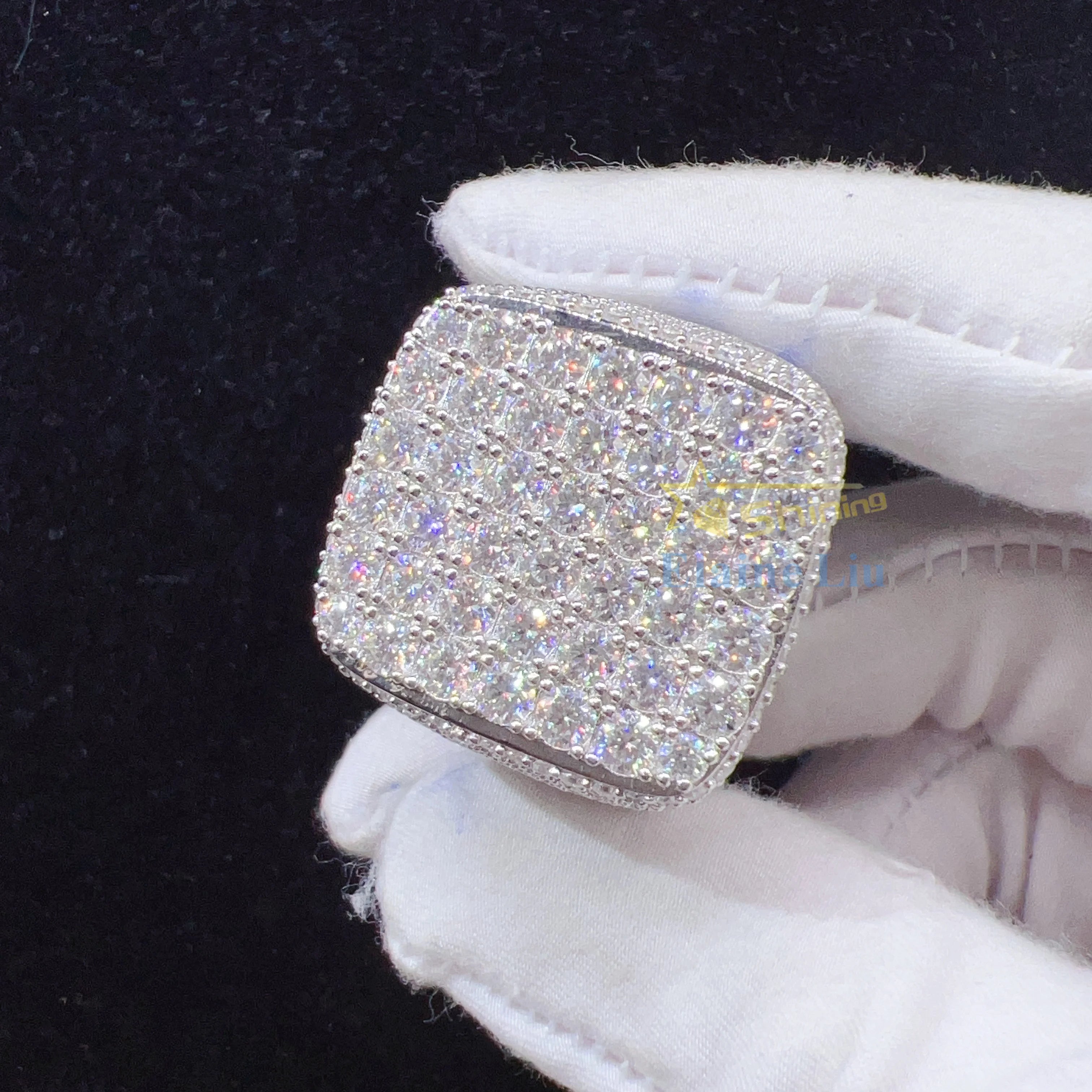 Factory Direct Sale Sterling Silver 925 Rings Custom Vvs Moissanite Iced Out Diamond Hip Hop Fine Jewelry Ring