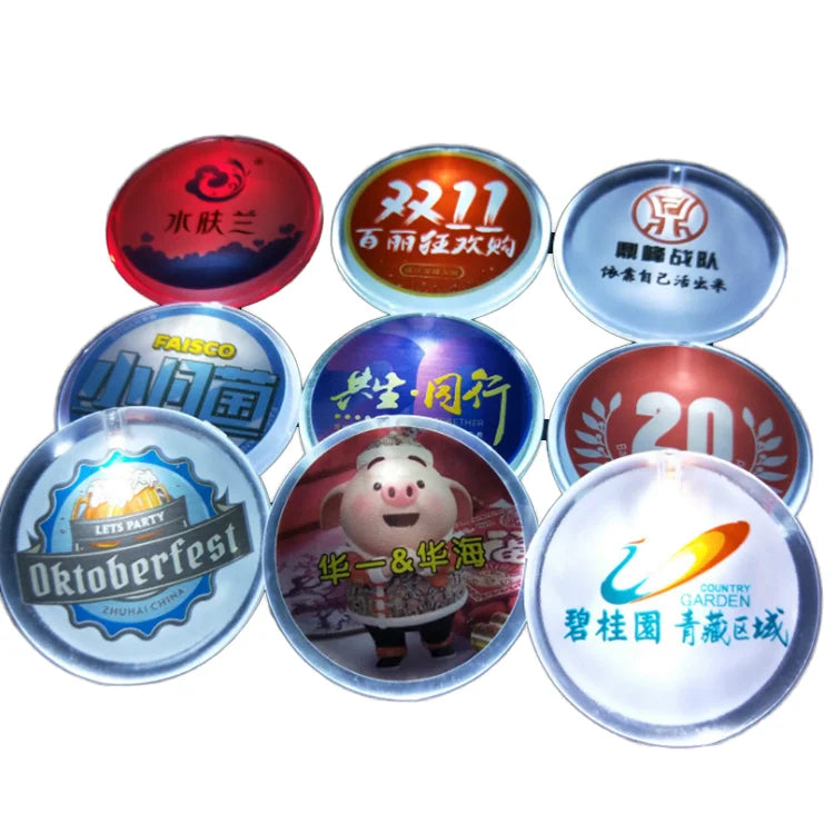 OEM Customizable LED Acrylic Flashing Blank Button Badge Plastic Safety Pin Label for Party Promotions Custom Logo