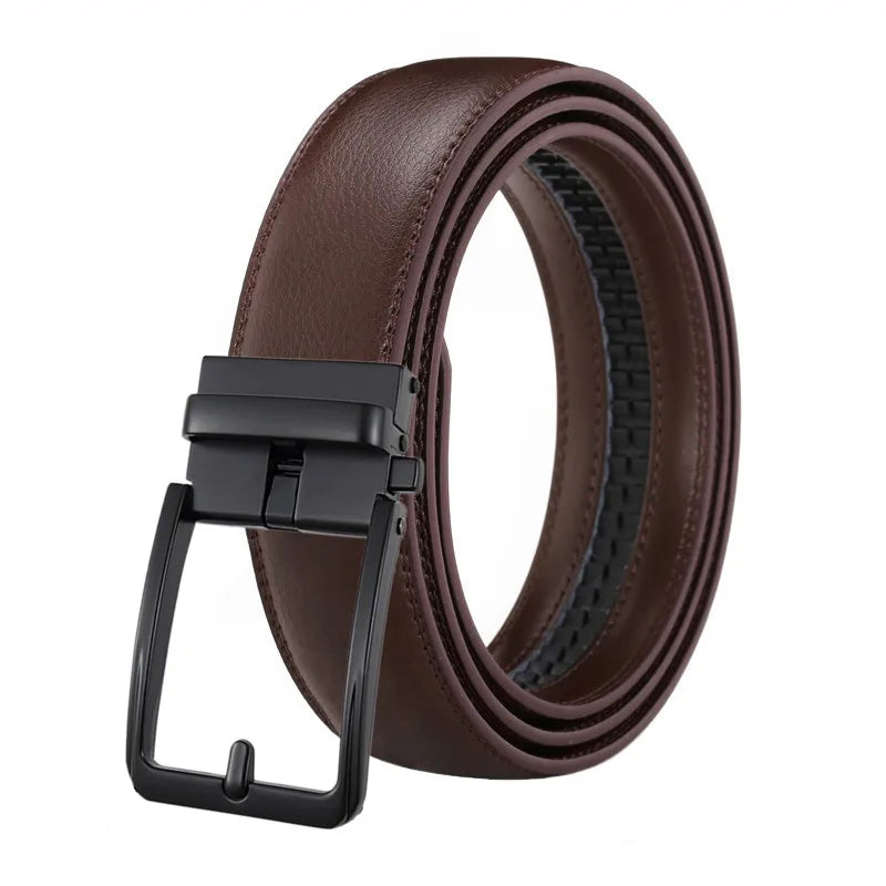 LQbelt Men's Automatic Buckle Belt Hollow Out Leather Belts for Men Ratchet Business Wholesale Factory Custom logo