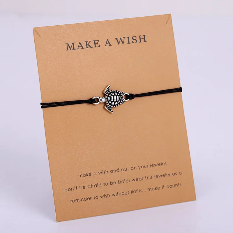 Summer Beach Ocean Theme Gift Make a Wish Jewelry Bracelet Tortoise Green Sea Marine Turtle Charm Men Bracelets for Women