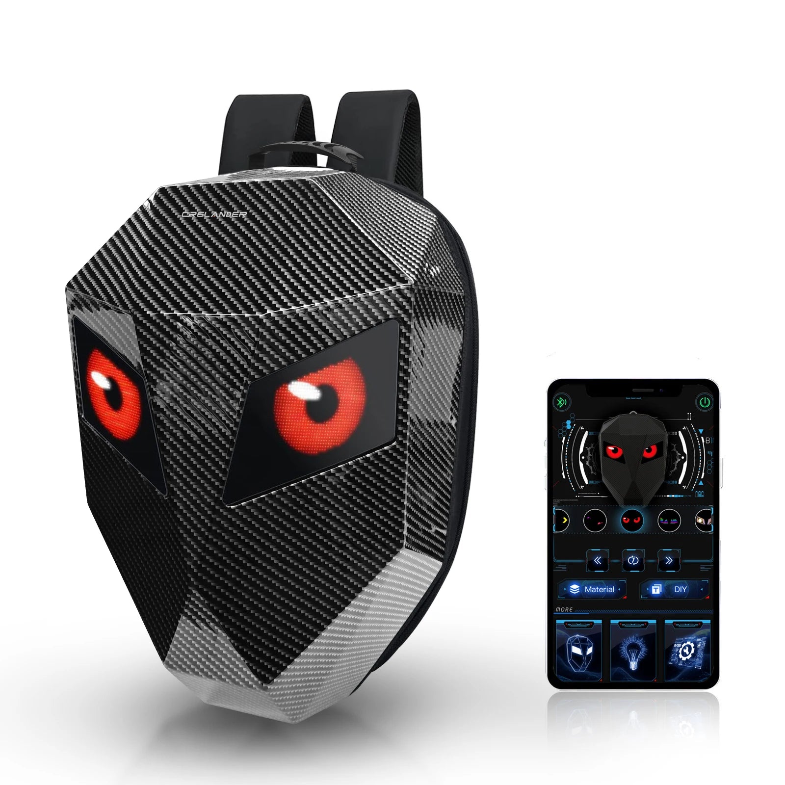 CRELANDER LED Knight Bag Waterproof Hard Shell Motorcycle Motorbike Riding Backpack DIY Display Daypack Eyes LED Backpack