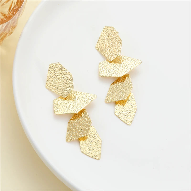 New Hot Selling Luxury 14K Gold Plated Jewelry Dangle Design Geometric Hypoallergenic Needle Stud Earrings for Women Girls