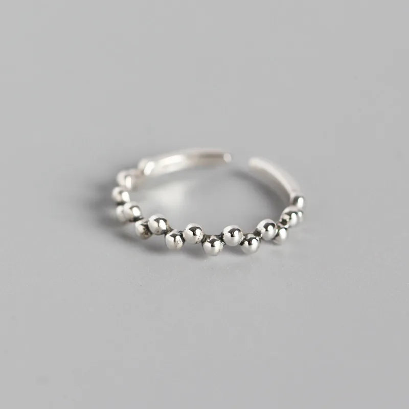925 Sterling Silver Irregular Beads Women Adjustable Rings Jewelry