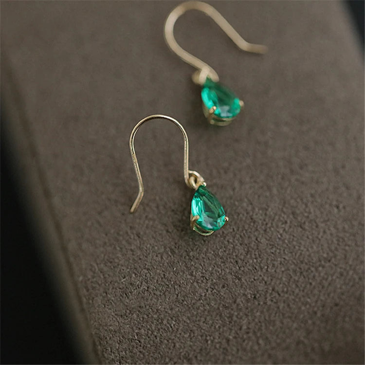 18k Gold Plated Minimalist Design Jewelry Emerald Green Zircon Drop Earrings